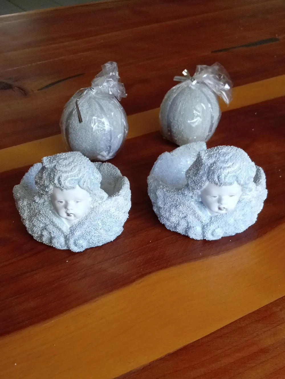 Vintage Clay Ceramic Cherub Angel Votive Candle Holders With Candles - Set of 8